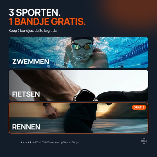 3 sporten, 1 bandje gratis
