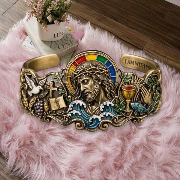 Faith Inspired Jesus Cuff Bracelet | Antique Brass With Scripture Message