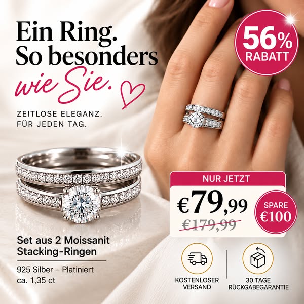 2 Moissanit Ringe für nur 79,99 €