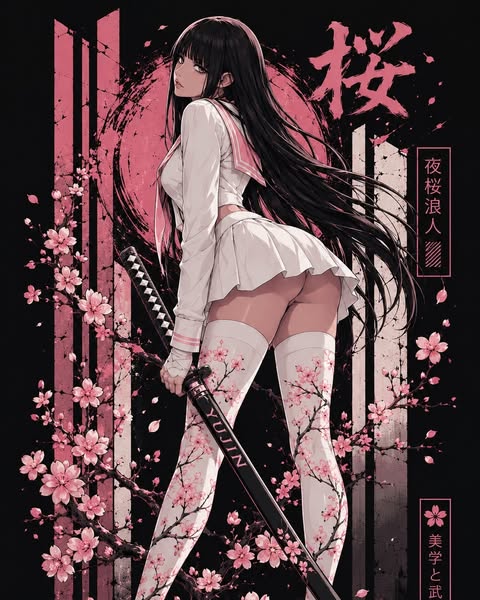 Night Sakura Ronin T-Shirt | Yūjin Japanese Anime Streetwear Clothing