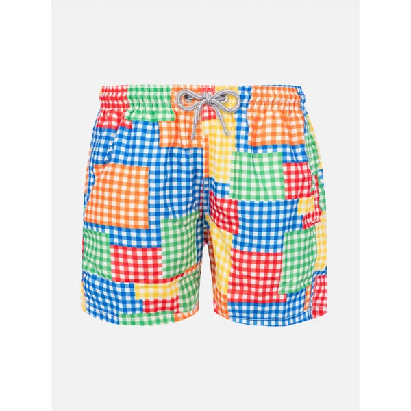 Boy swim shorts with gingham print