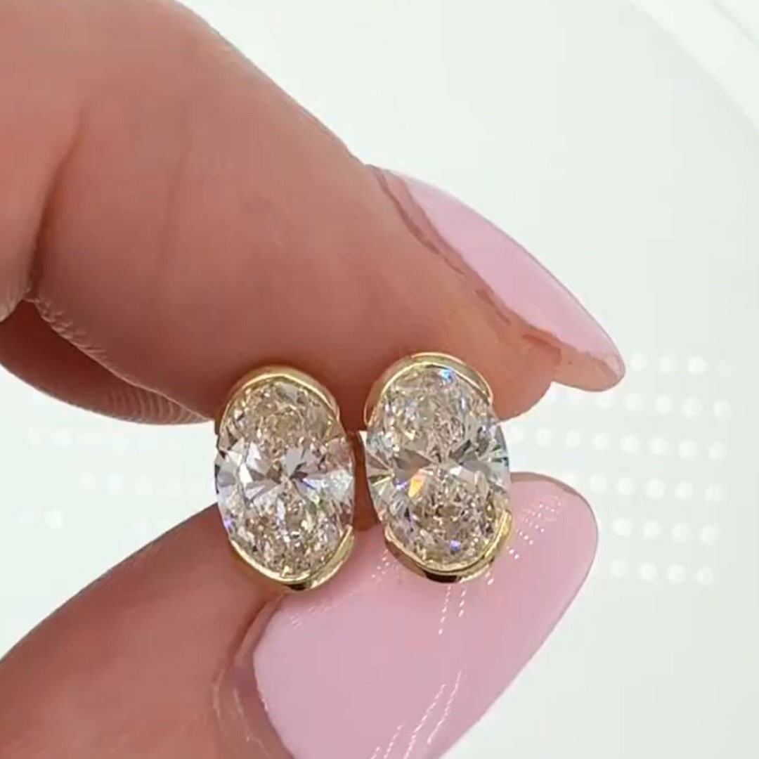 Half Bezel Oval Moissanite Hoop Earrings