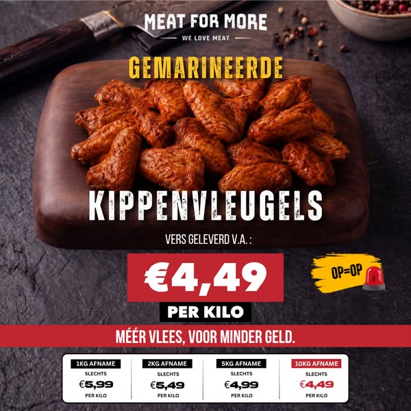 10KG kippenvleugels voor €44,90