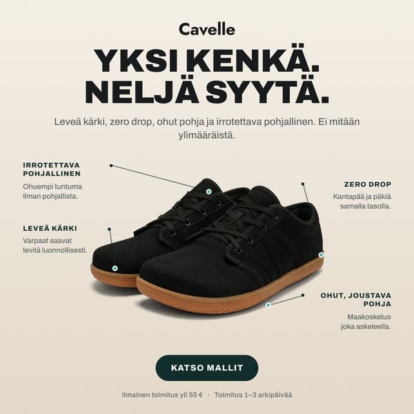 Cavelle Casual – leveä kärki, zero drop, ohut pohja