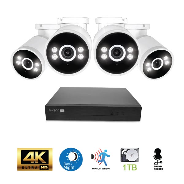 Ενσύρματο σύστημα ασφαλείας Swann 4K NVR AdvancedX, με εγγραφή 24/7, SWNVK-8ADVANX4B, 1 Κάμερα ανάλυση 4Κ, Καταγραφικό 1ΤΒ HDD, Ανίχνευση μο