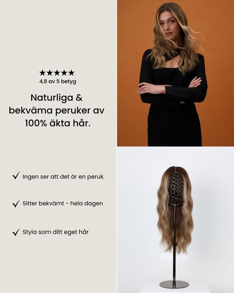 PERUK ÄKTA HÅR - NATURLIG LOOK