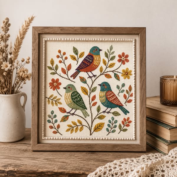 90% Off Autumn Birds Cross Stitch Pattern