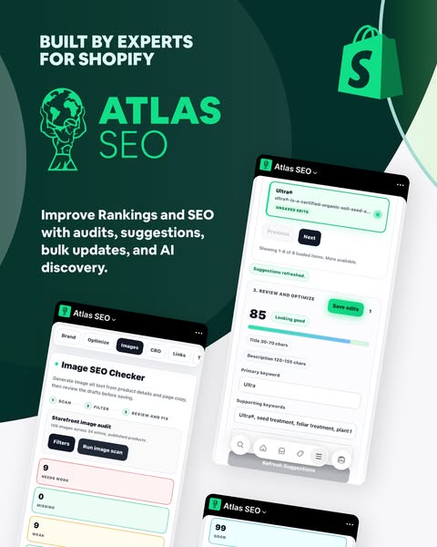 Atlas SEO - Improve SEO with audits, suggestions, AI discovery tools. | Shopify App Store