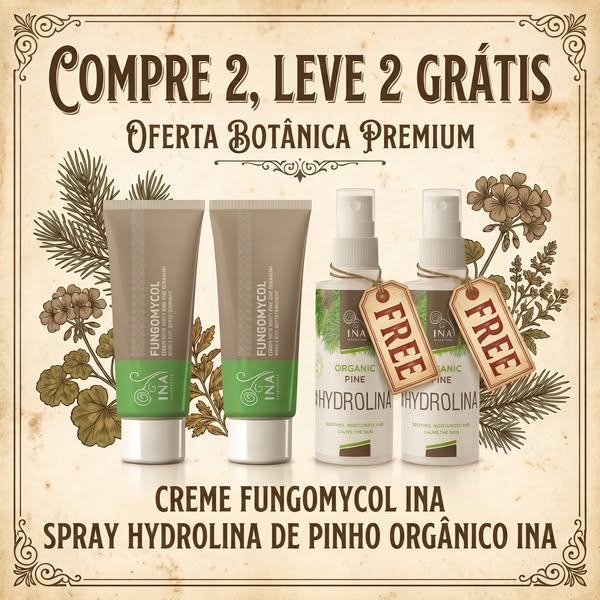 Compra 2 cremes Fungomycol e leva 2 águas de pinho grátis