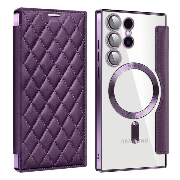 For Samsung - Magnetic Electroplated Magsafe Diamond Flip Leather Samsung Cases