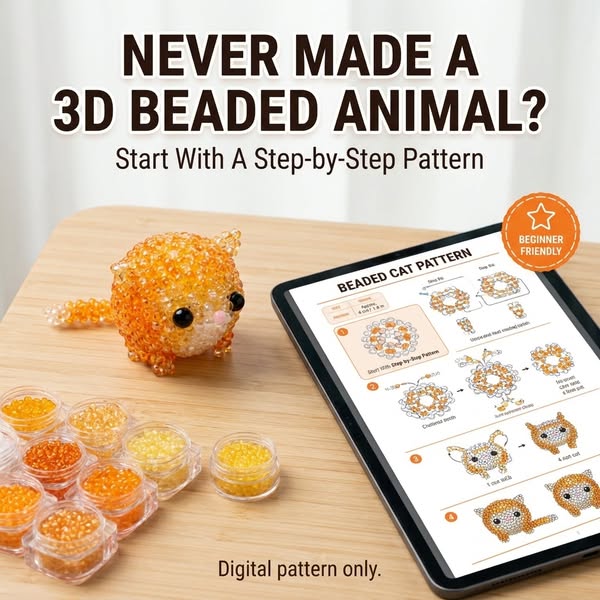 Mini 3D Beaded Cat — Seed Bead Pattern