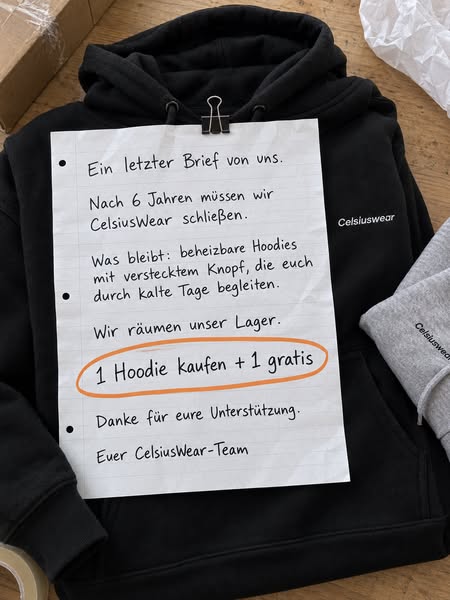 Beheizbarer Hoodie mit verstecktem Leuchtknopf