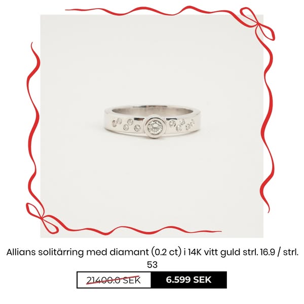 Allians solitärring med diamant (0.2 ct) i 14K vitt guld strl. 16.9 / strl. 53
