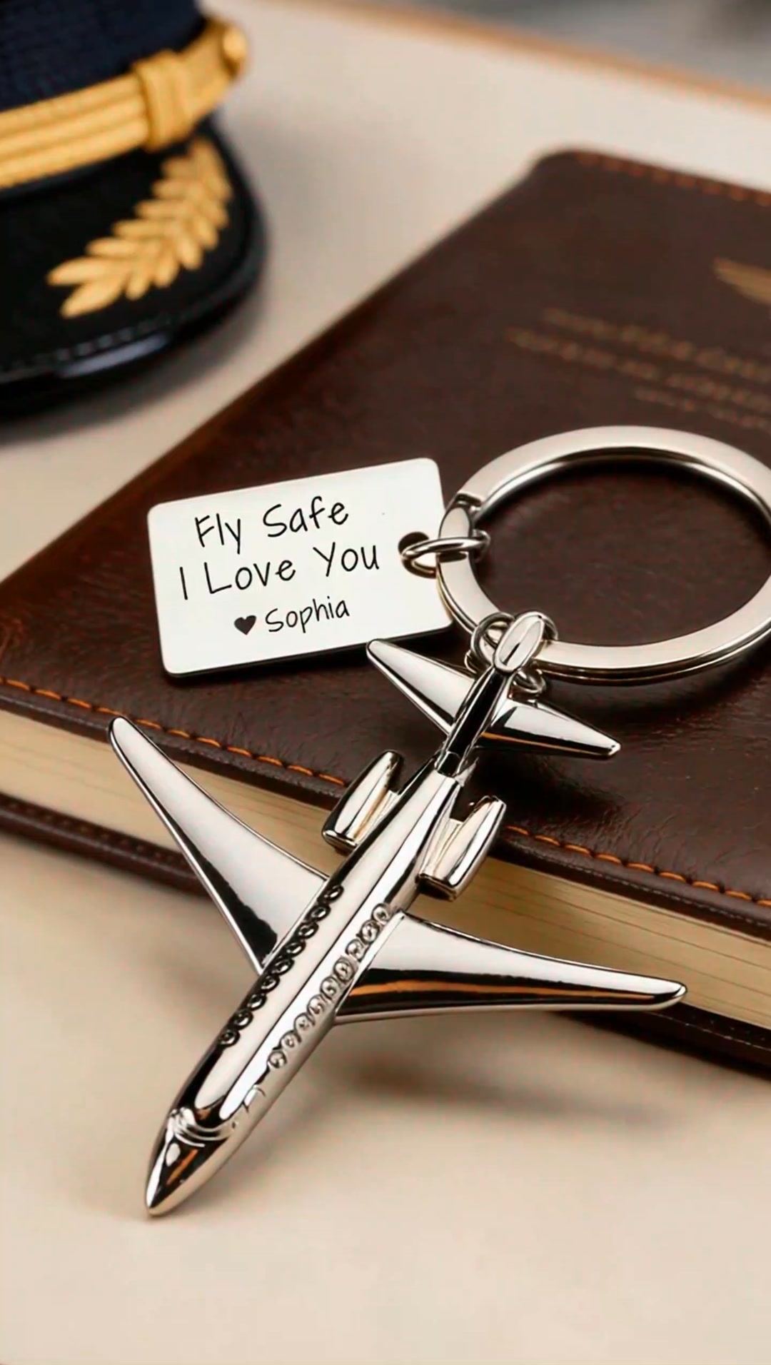 Custom Engraved Fly Safe Keychain, Gifts for Airplane lover