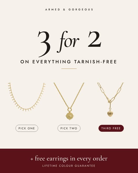 3 for 2 on Tarnish Free Jewellery