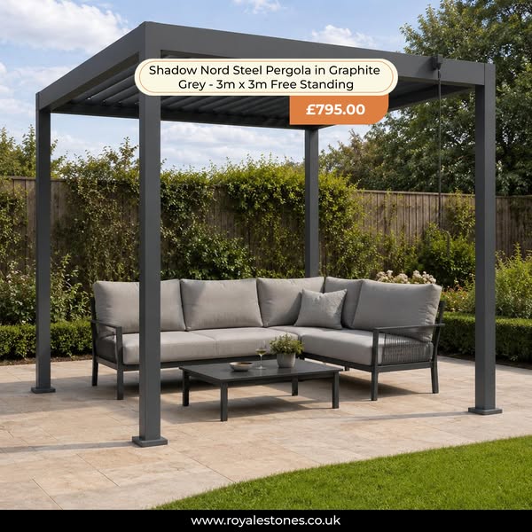 Shadow Nord Steel Pergola in Graphite Grey - 3m x 3m Free Standing