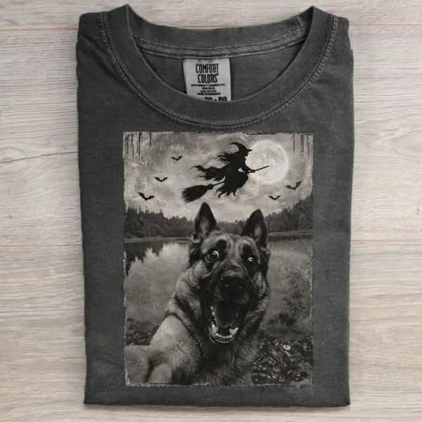 Vintage Witch German Shepherd Halloween T-shirt