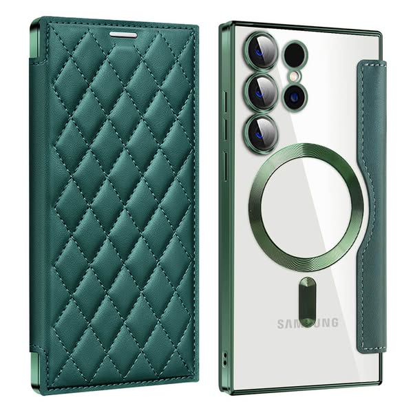 For Samsung - Magnetic Electroplated Magsafe Diamond Flip Leather Samsung Cases