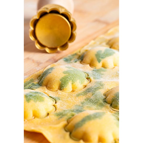Round Flower Ravioli Stamp in Brass