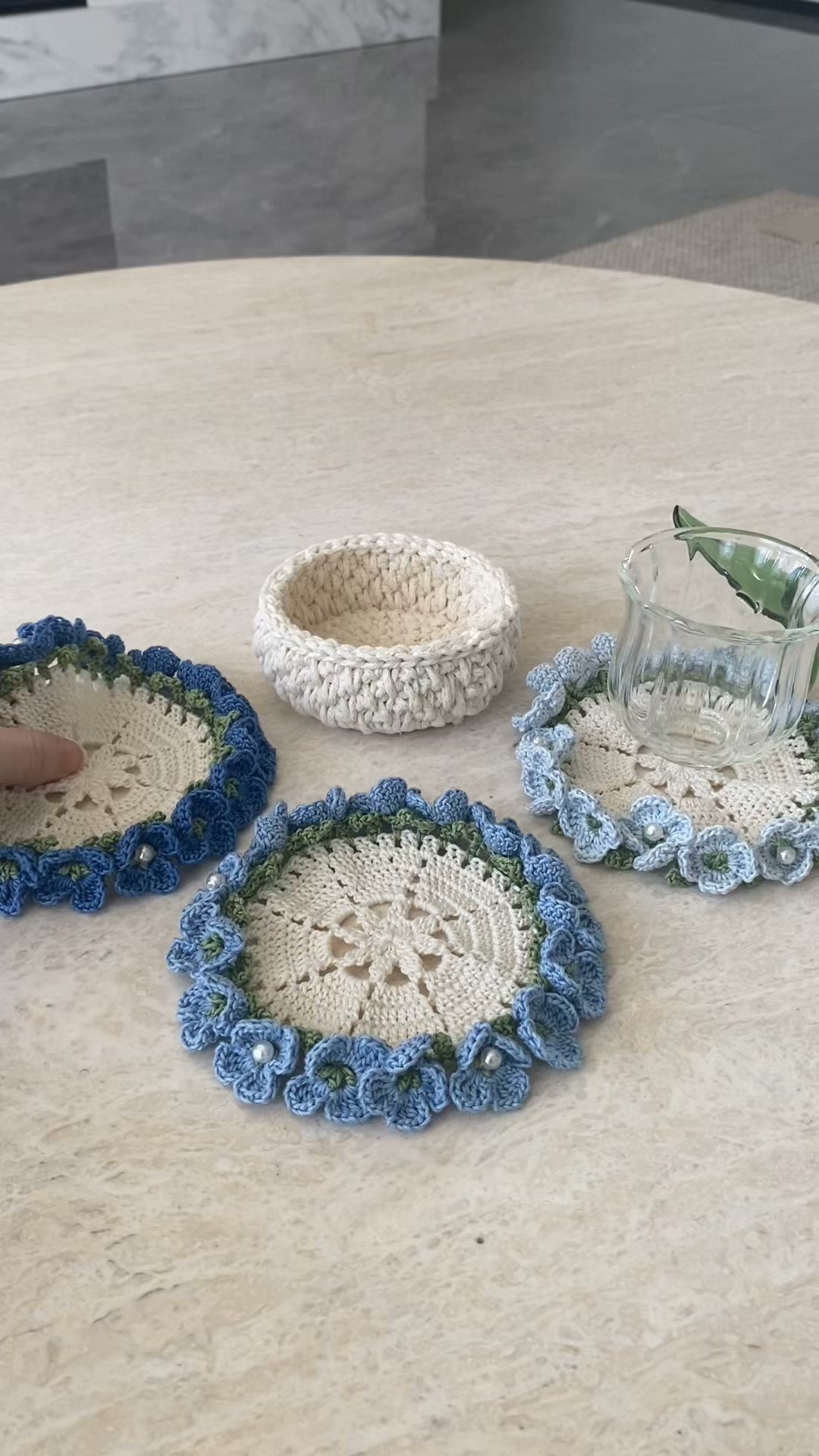 Handmade Crochet Flower Coaster Set
