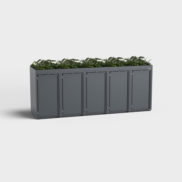 Garbage bin box 5er (240l) | Stahlfred | Anthracite (RAL7016) | with plant roof | made of robust steel