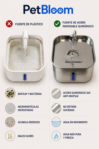 Acero + agua en movimiento: lo que ningún cuenco puede darle.