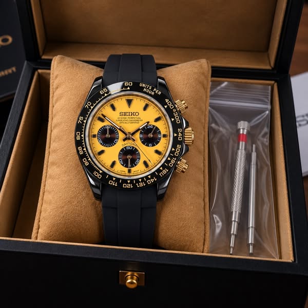 Custom Seiko Yellow Racing Chronograph Mod Watch
