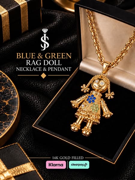 Blue & Green Rag Doll Pendant - 14k Gold Filled