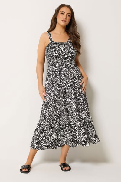 Yours Plus Size Black Animal Shirred Dress