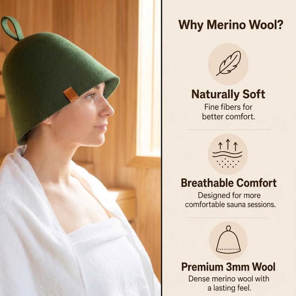 Personalized Merino Wool Sauna Hat, Handmade One-Piece Sauna Cap for Men Women, Finnish Sauna Gift, wellness Gift Man Woman