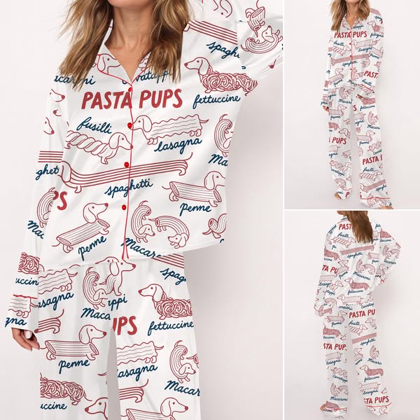 SALE! Pasta Pups Silky Satin Pajama Set For Women