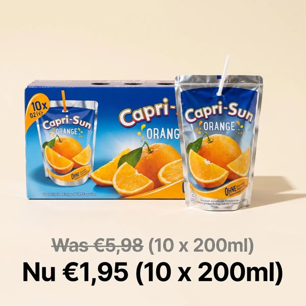 10 Capri-Sun Orange voor €1,95, was €5,98