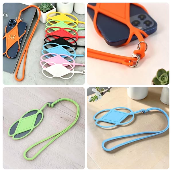 Universal Silicone Phone Lanyard Strap, Adjustable Neck Cord, Crossbody Holder