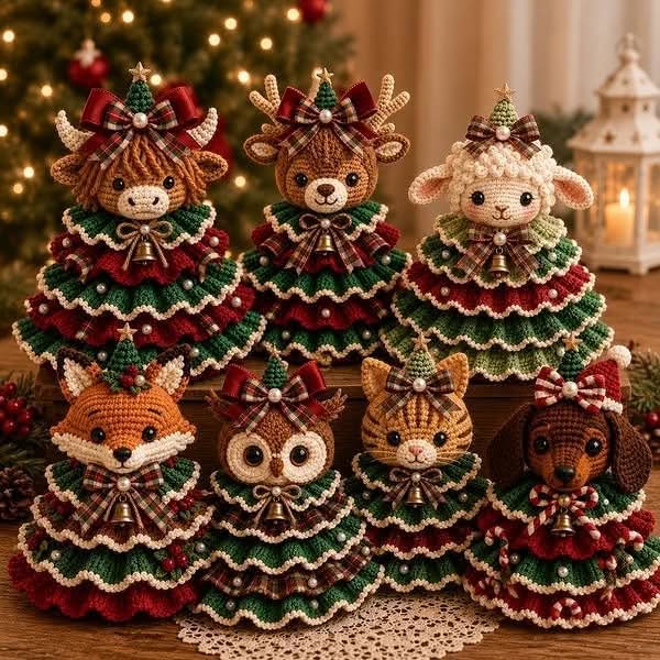 Crochet Animal Christmas Tree DIY Kit – Stitch a Little Christmas Magic（Material kit (not finished product)