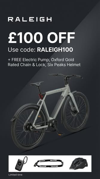 £100 OFF Raleigh + Pump, Lock & Helmet FREE