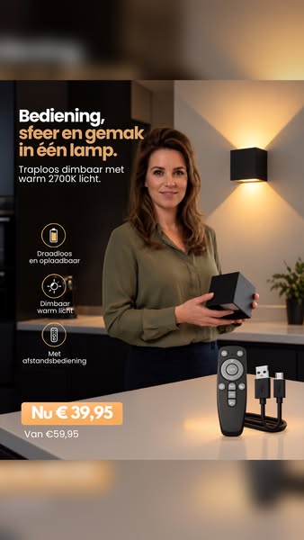 Nieuw! Draadloze Wandlamp met afstandsbediening!