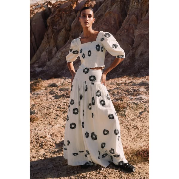 Marjolaine Puff Shoulder Floral Skirt Set