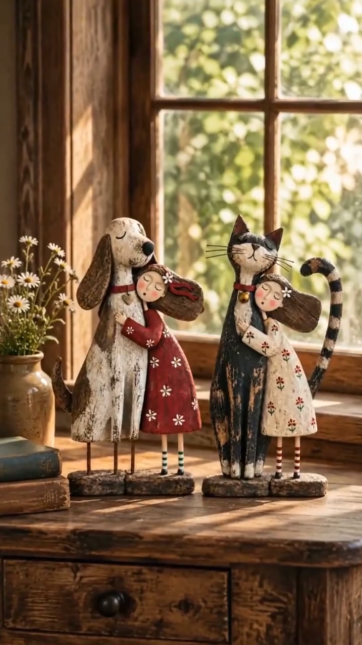 Girl & Pet Vintage Figurine