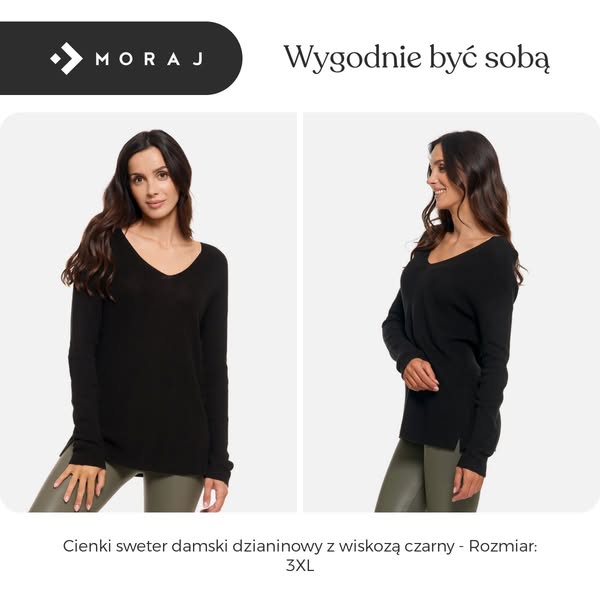 Cienki sweter damski dzianinowy z wiskozą czarny - Rozmiar: 3XL