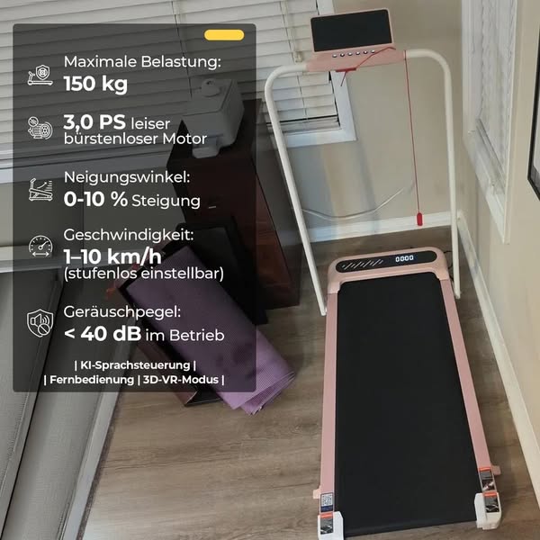 TM037 Walking Pad Laufband mit Bosch® Motor, klappbar & mit Steigung – Rosa