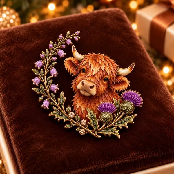 Highland Cow & Thistle 󠁧󠁢󠁳󠁣󠁴󠁿 Scottish Heritage Enamel Brooch - Buy 1