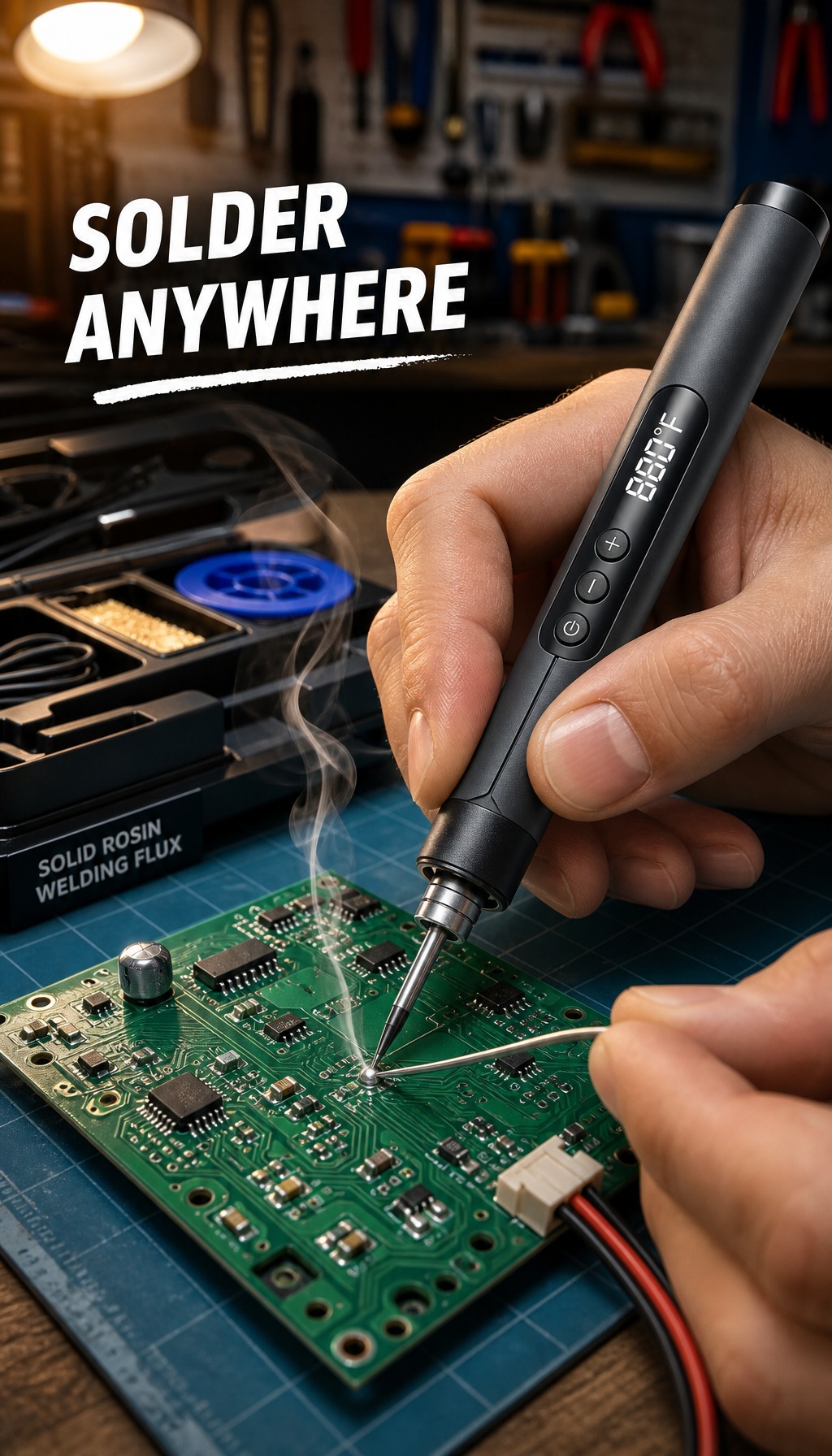 Solder anywhere, no cords!