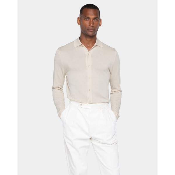 Camicia manica lunga tinta unita sabbia Cotone biologico e Seta Mulberry | Filatori