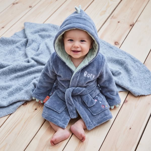 Personalised Dinosaur Fleece Dressing Gown - 0-6 Months