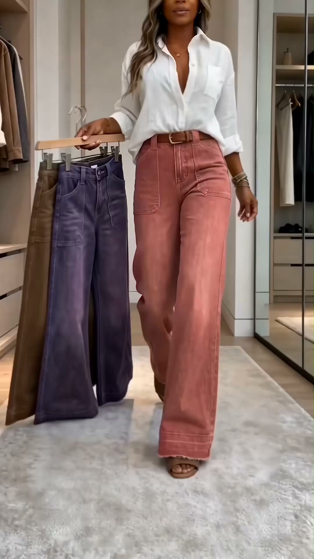 Women's Elastic Jeans, Vintage Washed Wide Leg, High Waist Slimming, All Seasons