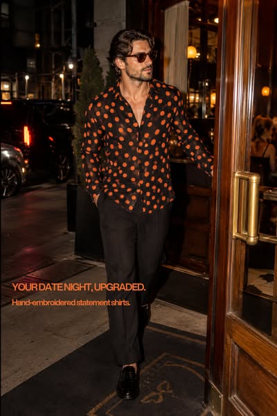 Hand Embroidered Orange Polka Shirt