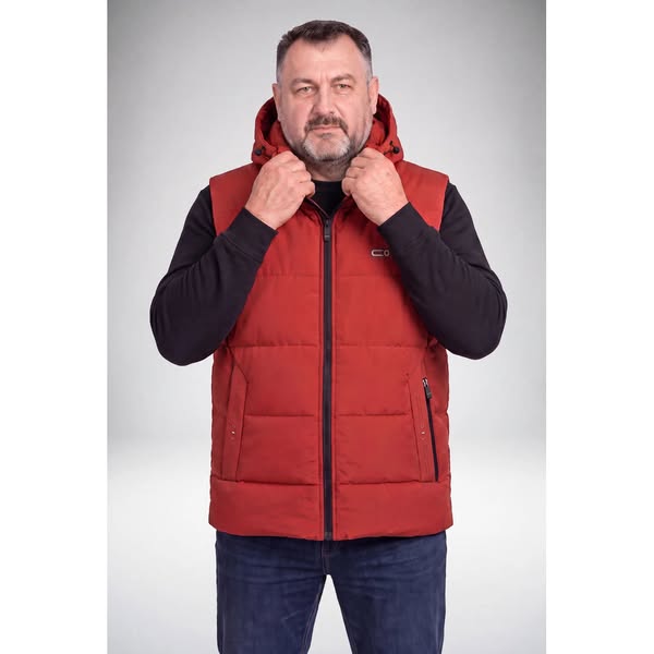 PLN179.90 | Kamizelka Męska Zimowa Pikowana Bezrękawnik Odpinany Kaptur 2XL-6XL