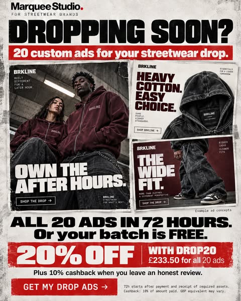 20 Drop Ads. Delivered in 72 Hours.