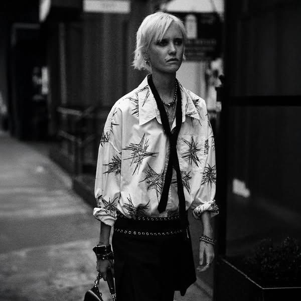 DROP NECK SHIRT - WHITE WITH BLACK EMBROIDERY