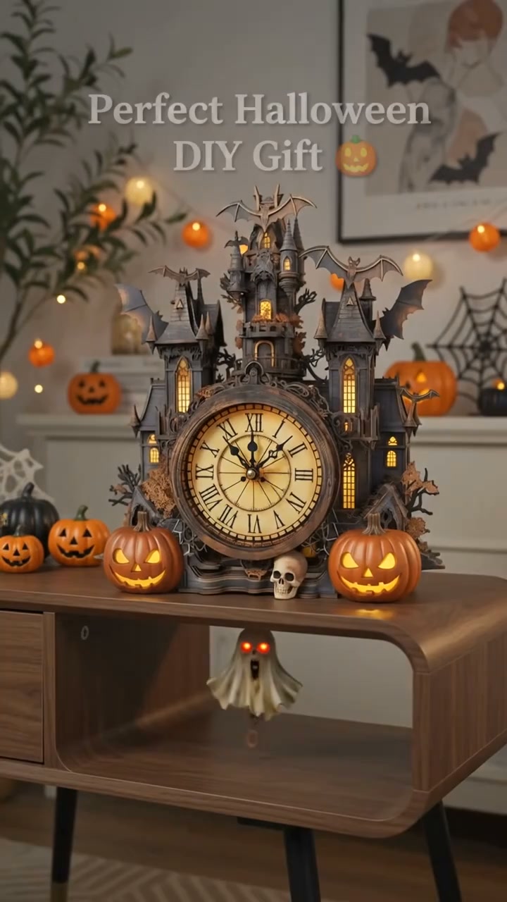 Halloween Castle 3D Wooden Puzzle Clock – Build & Display